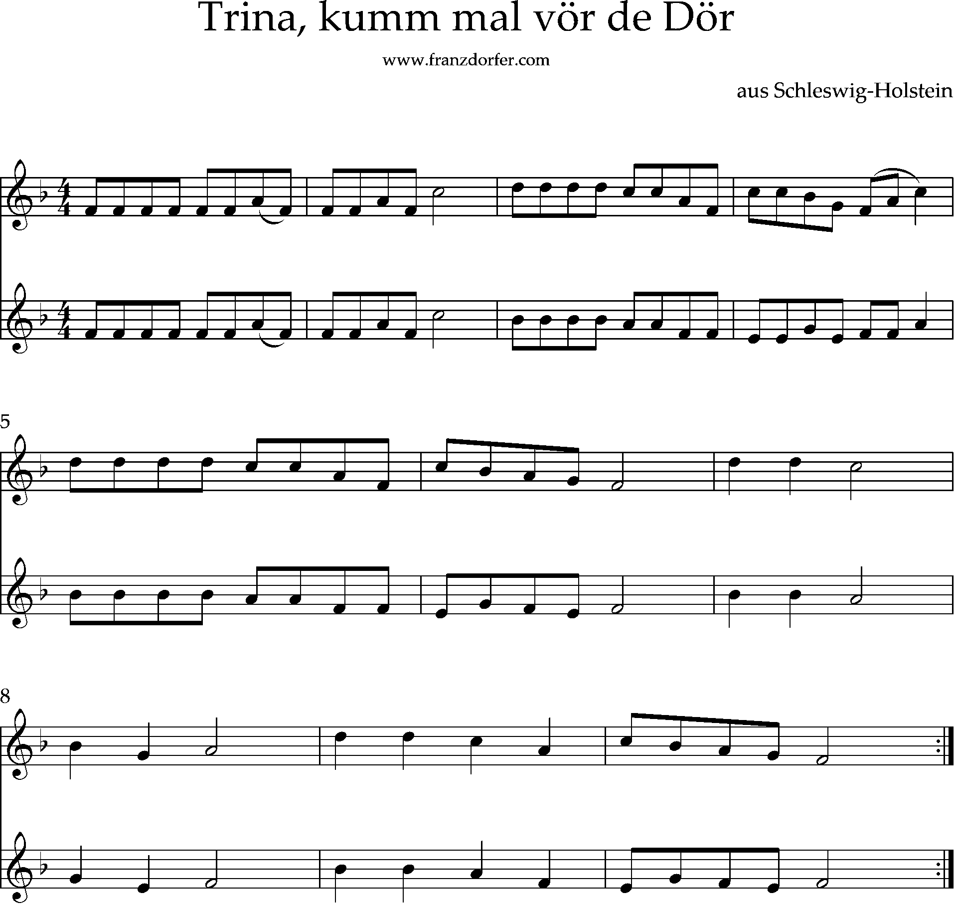 trmpetennoten, f-dur, trina komm mal vor die türe